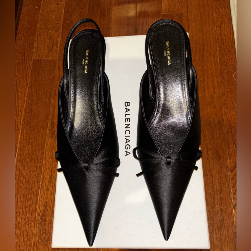 Balenciaga Black Pointed Toe Slingback Heels